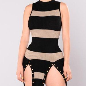 FashionnNova Black and Tan Stripe Dress in Size L